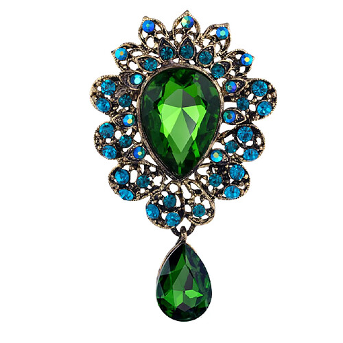 Broche Femme Décoration Pin Echarpe Bijoux de Mariage Strass Goutte d'Eau Verte