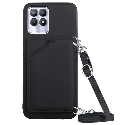 Coque en TPU + PU anti-griffes avec béquille, porte-cartes et bandoulière, noir pour votre Realme 8i