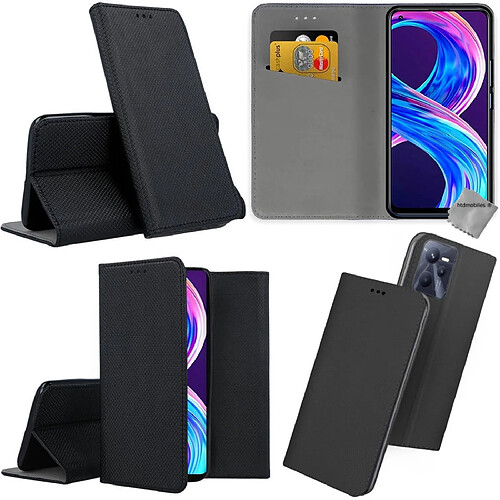 Htdmobiles Housse etui portefeuille avec coque intérieure en silicone pour Realme C35 / Narzo 50A Prime + film ecran - NOIR MAGNET