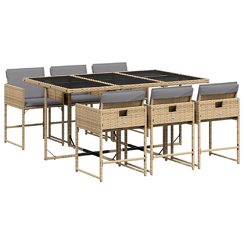 Maison Chic Ensemble à manger d'extérieur 7 pcs avec coussins,Salon de jardin,Mobilier de jardin mélange beige rotin -GKD543646