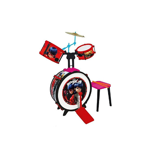 Reig MIRACULOUS/LADYBUG Batterie et tabouret (Grosse caisse, deux tambours, bongo, cymbale, baguettes professionnelles)