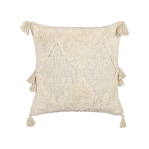 Beliani Coussin AVIUM Coton 45 x 45 cm Géométrique Touffeté Beige clair