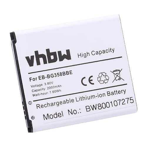 Batterie Li-Ion vhbw 2000mAh (3.7V) pour Portable, Smartphone Samsung Galaxy Core Prime, Duos, SM-G3606, SM-G3608 Remplace: EB-BG358BBC, EB-BG358BBE.