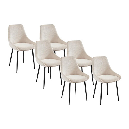 Vente-Unique Lot de 6 chaises en velours côtelé et métal - Crème - MASURIE