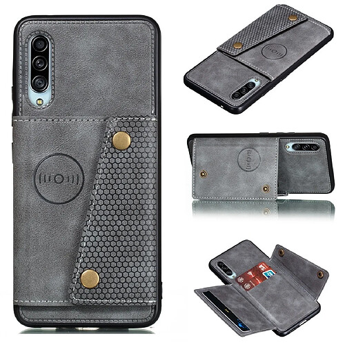 Wewoo Coque Rigide Pour Galaxy A90 5G Etui de protection magnétique antichoc en PU + TPU avec fentes cartes Gris