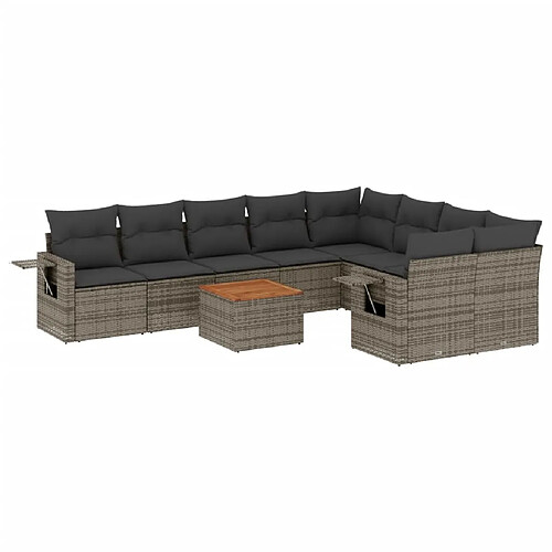 Maison Chic Salon de jardin avec coussins 10 pcs, Ensemble Tables et chaises de jardin, gris résine tressée -GKD281353