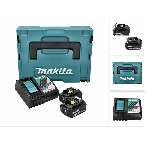 Makita Kit d'alimentation 18 V (198116-4) - 2x Batteries BL 1860 B + Chargeur DC 18 RC + Coffret Makpac