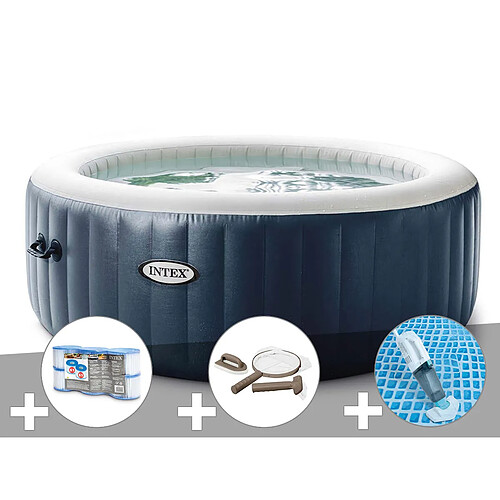 Kit spa gonflable Intex PureSpa Blue Navy rond Bulles 6 places + 6 filtres + Kit d'entretien + Aspirateur