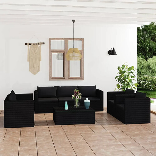 vidaXL Salon de jardin 9 pcs avec coussins Résine tressée Noir