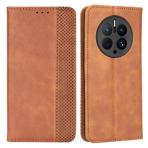 Etui en PU texture vintage, magnétique auto-absorbée avec support pour votre Huawei Mate 50 Pro 4G - marron