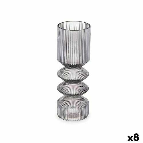 Gift Decor Vase Rayures Gris Verre 8 x 23 x 8 cm (8 Unités)