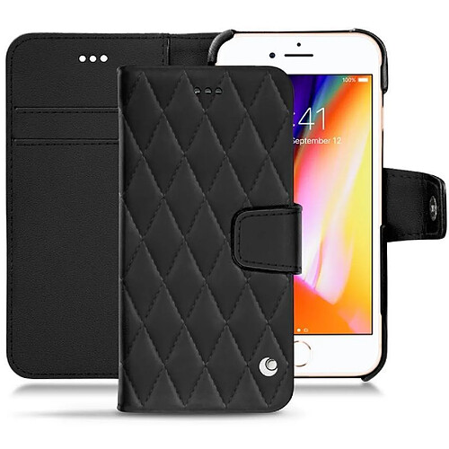 Housse cuir Apple iPhone 8 - Rabat portefeuille - Noir - Couture ( Nappa - Black ) - NOREVE