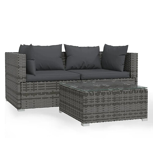 Maison Chic Salon de jardin 3 pcs + coussins - Mobilier/Meubles de jardin - Table et chaises d'extérieur Gris Résine tressée -MN97901