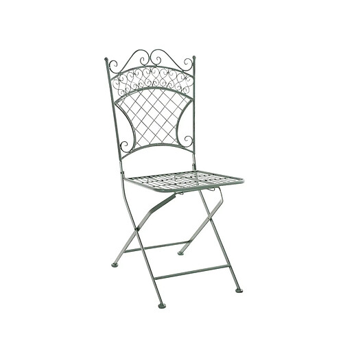 Decoshop26 Chaise de jardin pliable en fer forgé vert vieilli MDJ10081