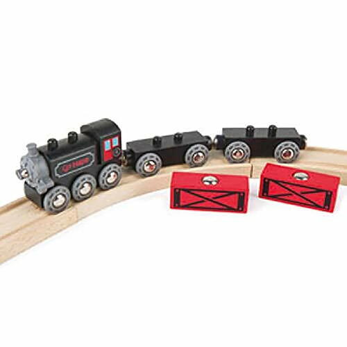 Train de marchandises Hape Steam-Era Jouet de locomotive classique noir et rouge pour enfants avec wagons de fret non chargeables, L : 9,4, l : 1,3, H : 1,9 pouces