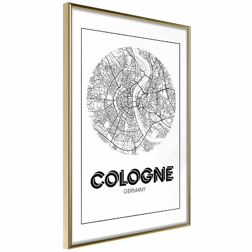 Paris Prix Affiche Murale Encadrée City Map Cologne Round 30 x 45 cm Or