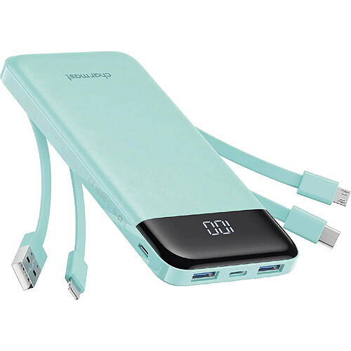 SANAG Power Bank 10000Mah Avec Câbles Intégrés, Chargeur Portable Usb C 5V/3A Powerbank Led Display Avec 6 Sorties Et 3 Entrées Pour Iphone Samsung Huawei Xiaomi (Vert)