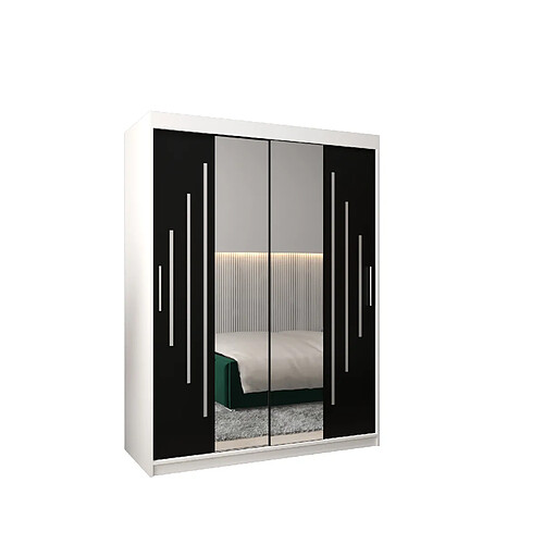 Abiks Meble Armoire YORK 1 À Portes Coulissantes 200/150/62 2 Portes (Blanc/Noir)