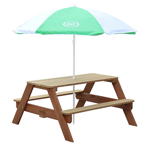 AXI Nick Table Pique Nique avec Parasol Marron & Noir | Table de Pique Nique Enfant pour le Jardin, Table Picnic, Table Picnic Bois - 95 x 97 x 48 cm