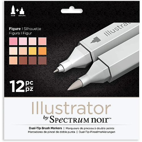 Spectrum Noir SPECN-IL12-FIG Illustrator Illustrateur Stylos Marqueurs Alcool Double Plume-Figure-Lot de 12, Plastique, Taille Unique