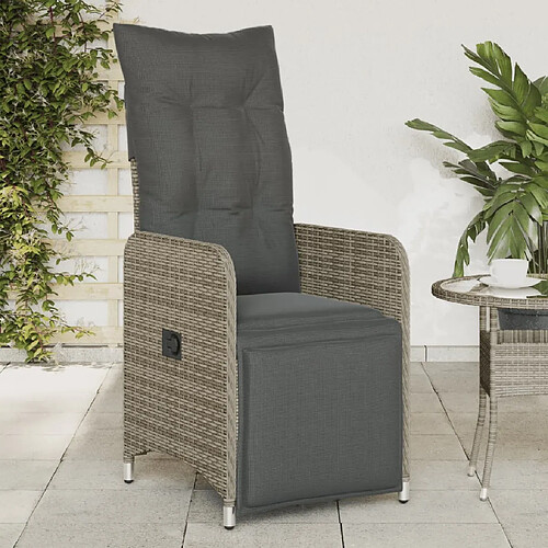 vidaXL Chaise inclinable de jardin avec coussins gris résine tressée