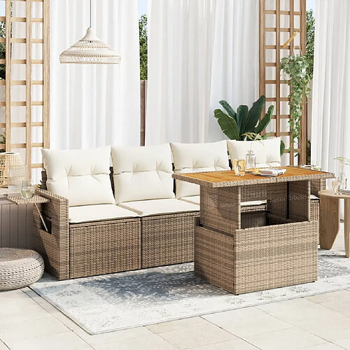 vidaXL Salon de jardin avec coussins 5 pcs beige résine tressée