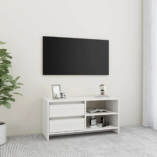 Maison Chic Meuble TV scandinave - Banc TV pour salon Blanc 80x31x39 cm Bois de pin massif -MN61579