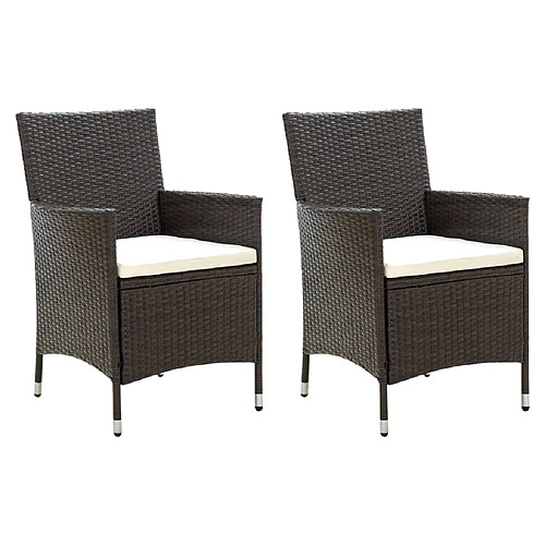 vidaXL Chaises de jardin avec coussins lot de 2 Résine tressée Marron