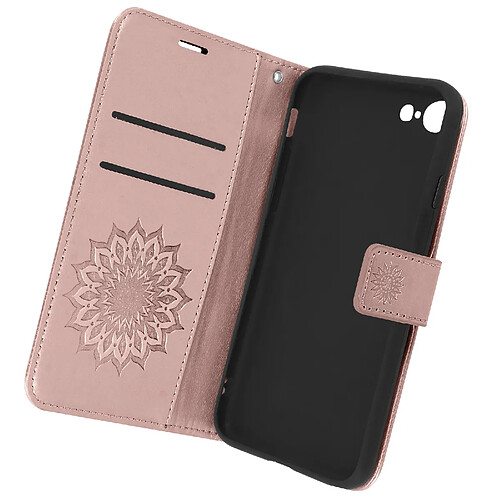 Avizar Étui iPhone SE 2022 / 2020 et 8 / 7 Portefeuille Motif Mandala Arbre Rose gold