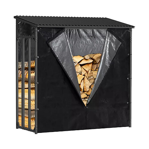 Abri à Bûches Extérieur Gardiun Wood Shed III 185x70x185cm Acier Galvanisé, Couverture Imperméable, Bâche et Support Inférieur