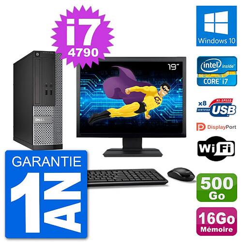 PC Dell 3020 SFF Ecran 19" i7-4790 RAM 16Go Disque 500Go Windows 10 Wifi · Occasion