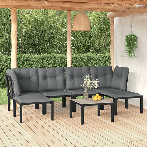 vidaXL Salon de jardin 7 pcs noir et gris résine tressée