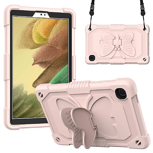 Coque en TPU + silicone avec béquille en forme de papillon et bandoulière rose pour votre Samsung Galaxy Tab A7 Lite 8.7 pouces