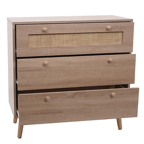 Decoshop26 Commode avec 3 tiroirs buffet en kubu bois de rotin mélamine 78x80x39 cm aspect chêne 04_0006540