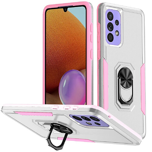 Coque en TPU anti-rayures avec béquille à anneau rotatif blanc/rose pour votre Samsung Galaxy A73 5G