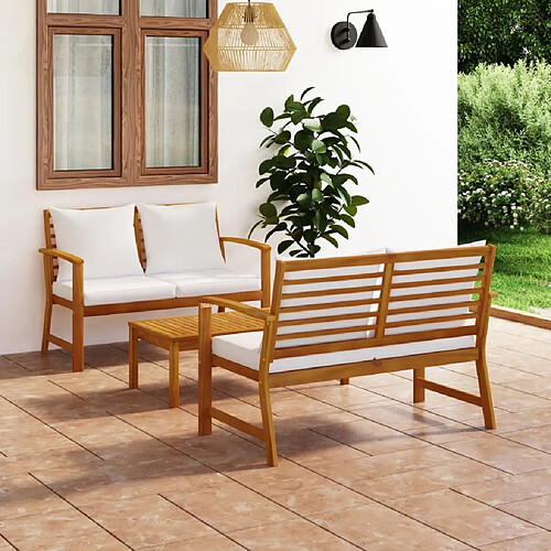 vidaXL Salon de jardin 3 pcs avec coussin Bois d'acacia solide