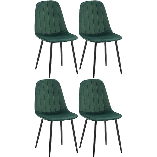 Decoshop26 Set de 4 chaises de salle à manger coutures décoratives verticales en tissu vert et pieds métal noir 10_0001753