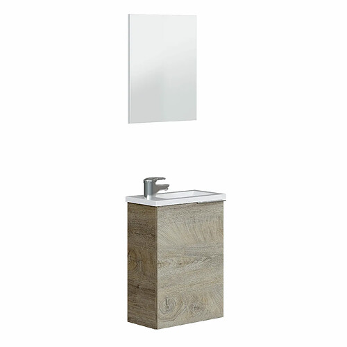 MIRAKEMUEBLE Meuble sous-lavabo avec miroir et vasque Mini - Chêne Alaska Chêne en Alaska