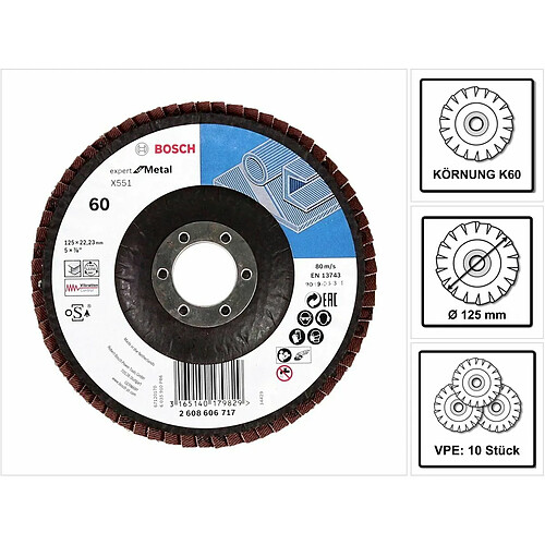 Bosch X551 Expert for Metal Disque à lamelles, 125mm, K60 - 10pcs. (10x 2608606717)