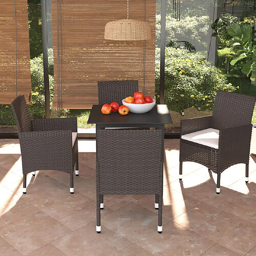 vidaXL Ensemble à manger de jardin et coussins 5 pcs Poly rotin Marron