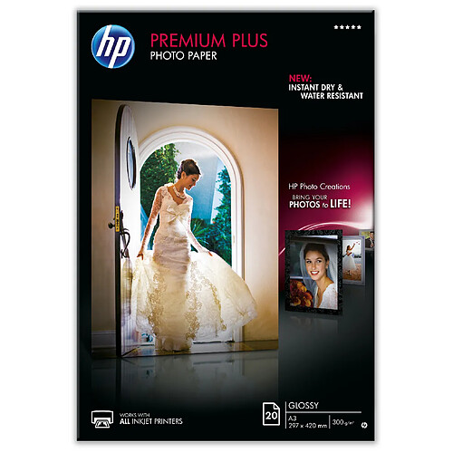 HP Papier photo à finition brillante Premium Plus - 20 feuilles/A3/297 x 420 mm