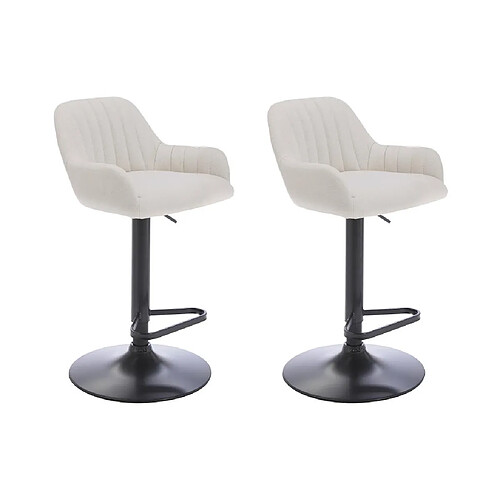 Vente-Unique Lot de 2 tabourets de bar en tissu et métal noir - Hauteur réglable - Crème - ELEANA