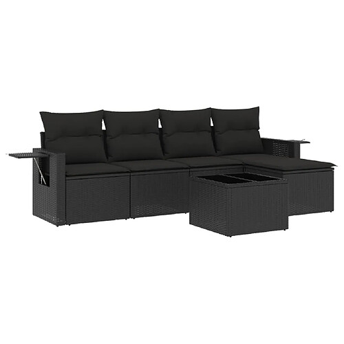 Maison Chic Ensemble Tables et chaises d'extérieur 6pcs avec coussins,Salon de jardin noir résine tressée -GKD696403