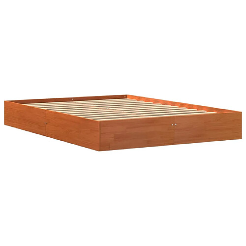 Vidaxl Cadre de lit cire marron 135x190 cm bois de pin massif