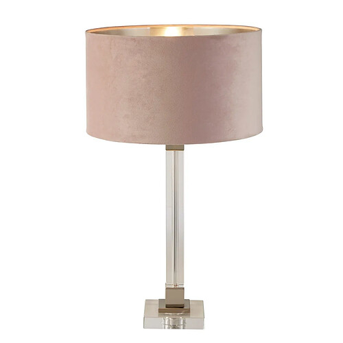 Searchlight Lampe de table, cristal, nickel satiné, velours rose