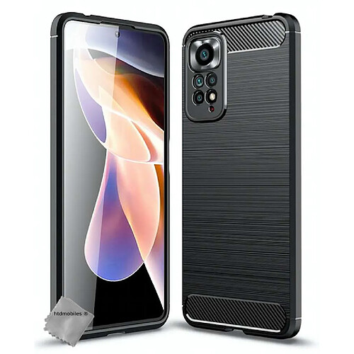 Htdmobiles Coque silicone gel carbone pour Xiaomi Redmi Note 11 Pro 4G / 5G + verre trempe - NOIR