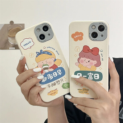 GUPBOO Étui pour iPhone13 pense-bête fille dessin animé étui pour téléphone portable silicone