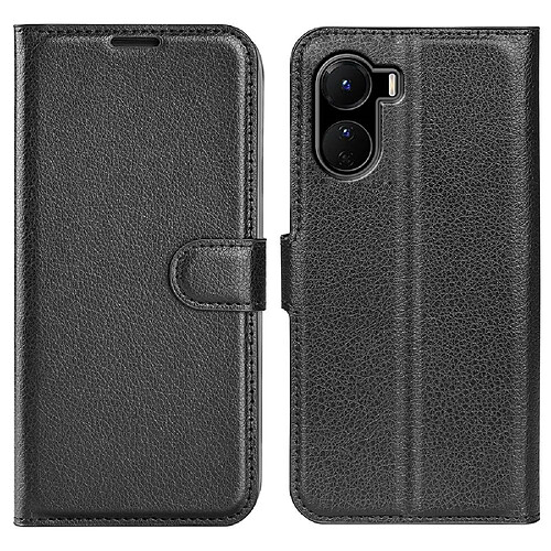 Etui en PU texture litchi, fermoir magnétique avec support pour votre Vivo Y16 4G - noir