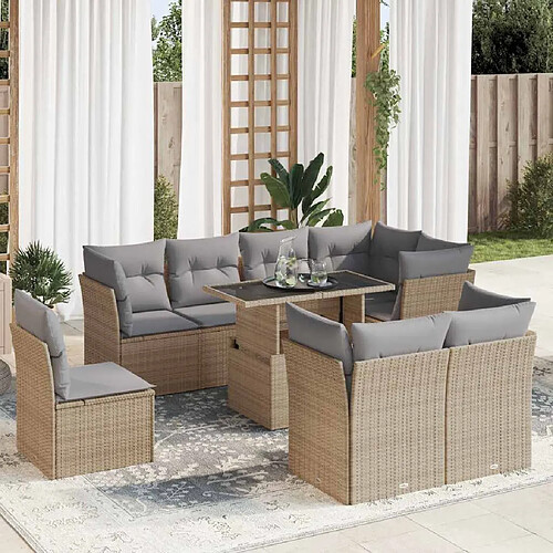 vidaXL Salon de jardin avec coussins 9 pcs beige résine tressée