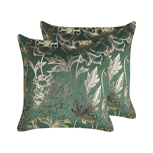 Beliani Lot de 2 coussins DAFFODIL Velours 45 x 45 cm Floral Vert émeraude